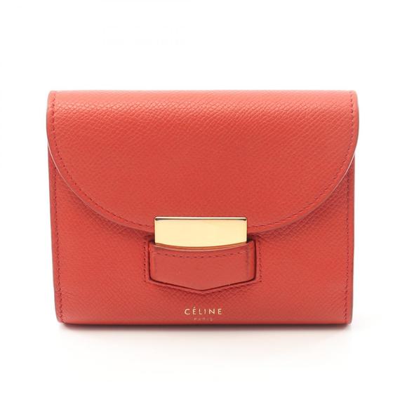 Celine Leather Bifold Wallet Trotter Red - Picture 1 of 8
